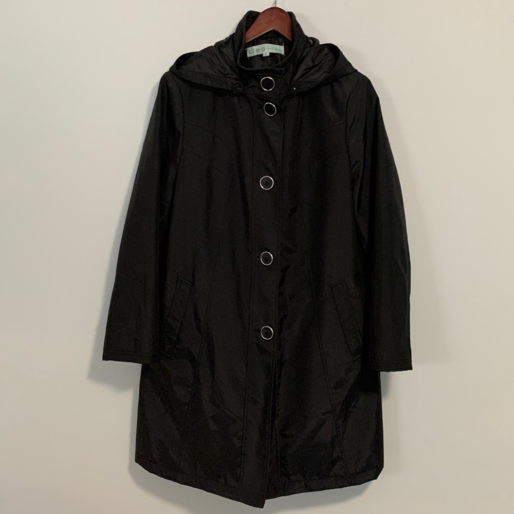 Cleo Petites Trench Coat with Removable Hood Colour Black Size Large - Picture 2 of 14